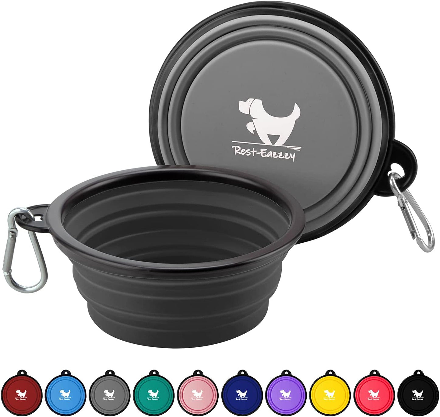 Collapsible Silicone Travel Dog Bowls (2-Pack) – Portable Pet Water & Food Bowls with Carabiners – BPA-Free, Dishwasher Safe, 600ml