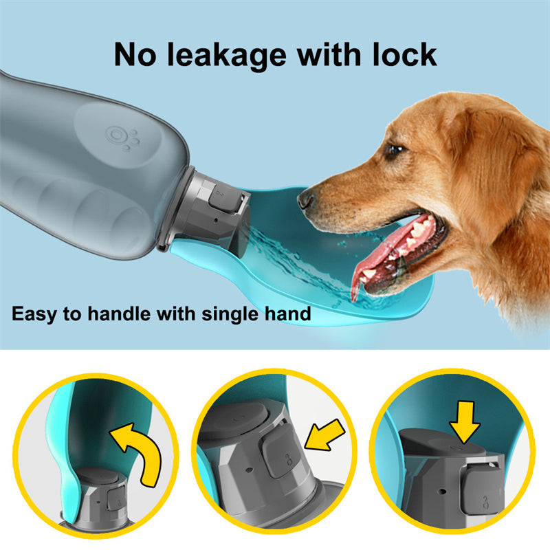 Portable Dog Water Bottle - 800ml Leakproof Pet Travel Bowl with Lock for Hiking & Walking