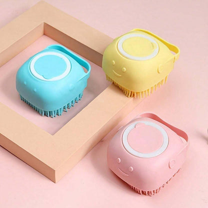 Dog Bath Brush & Shampoo Dispenser – Soft Silicone Grooming & Massage Tool