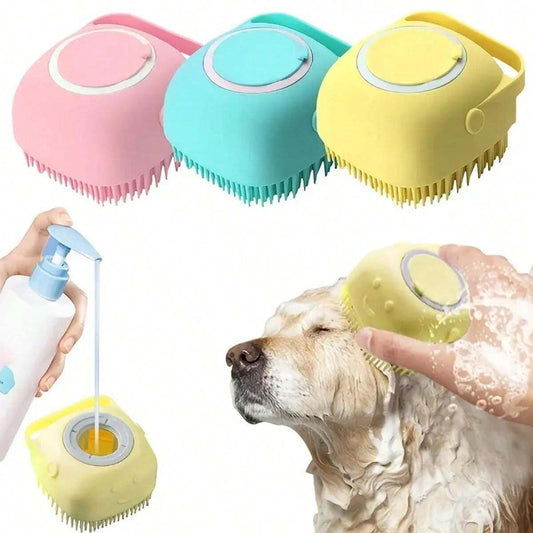 Dog Bath Brush & Shampoo Dispenser – Soft Silicone Grooming & Massage Tool