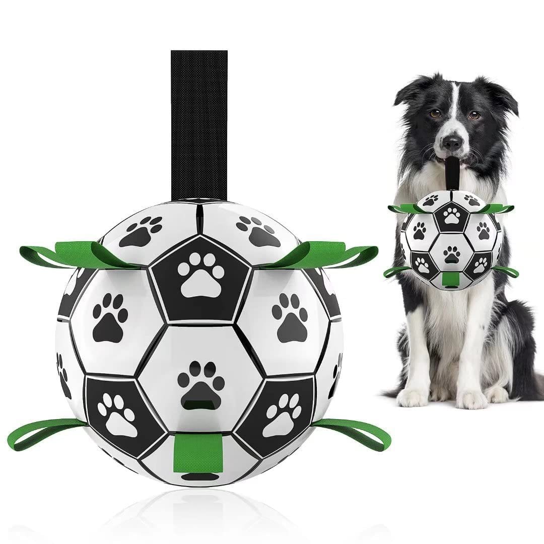 Interactive Dog Soccer Ball Toy – PU Training Ball with Nylon Tabs for Outdoor & Water Play (Medium & Large Dogs)