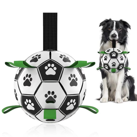 Interactive Dog Soccer Ball Toy – PU Training Ball with Nylon Tabs for Outdoor & Water Play (Medium & Large Dogs)