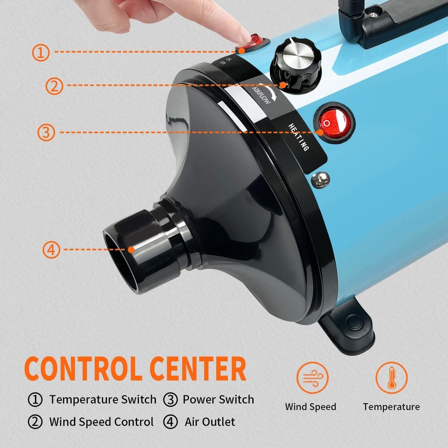 PRO Salon-Grade Pet Force Dryer - 2000W Power, Ultra-Quiet & Adjustable Heat for Dogs/Cats