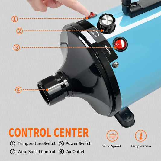 PRO Salon-Grade Pet Force Dryer - 2000W Power, Ultra-Quiet & Adjustable Heat for Dogs/Cats
