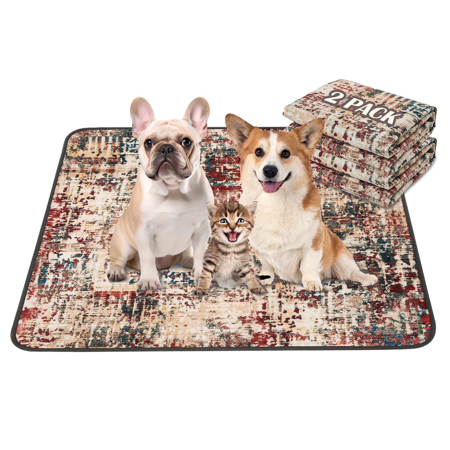 Reusable Washable Dog Pee Pads (2-Pack) - Super Absorbent, Leakproof & Non-Slip Puppy Training Pads for Floors, Crates & Furniture