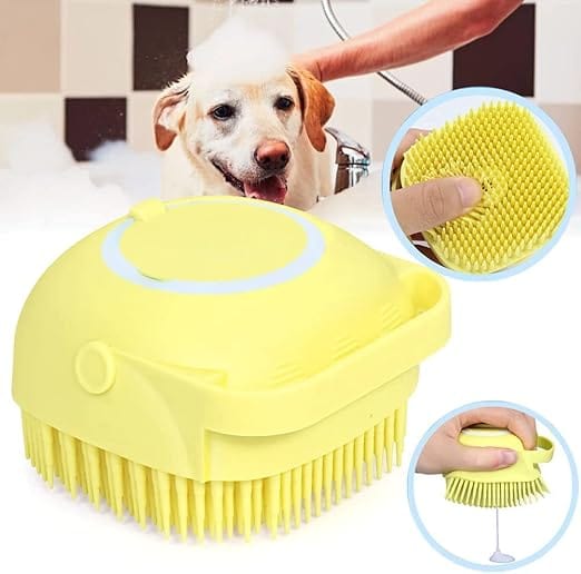 Dog Bath Brush & Shampoo Dispenser – Soft Silicone Grooming & Massage Tool