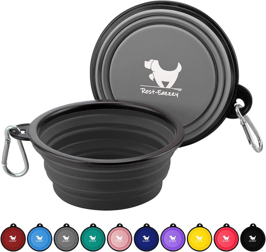 Collapsible Silicone Travel Dog Bowls (2-Pack) – Portable Pet Water & Food Bowls with Carabiners – BPA-Free, Dishwasher Safe, 600ml