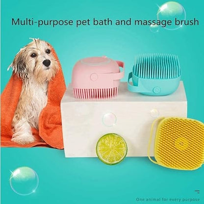 Dog Bath Brush & Shampoo Dispenser – Soft Silicone Grooming & Massage Tool