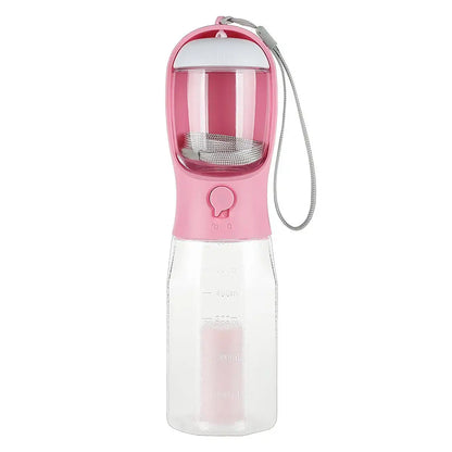3-in-1 Portable Dog Water Bottle with Food Container, Waste Bag Dispenser & Built-In Filtration – 600ml, BPA-Free, Leak-Proof