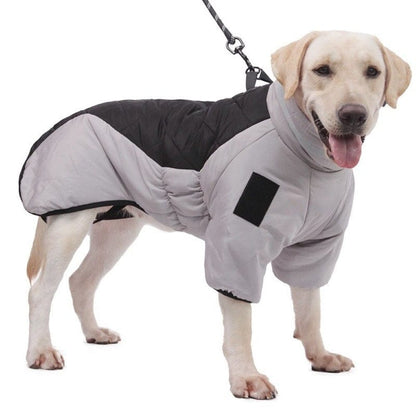 Dog Winter Coat – Waterproof, Windproof, Reflective & Warm Jacket for Medium to Large Dogs with Fleece Lining, High Collar & D-Ring Leash Clip – Grey/Orange