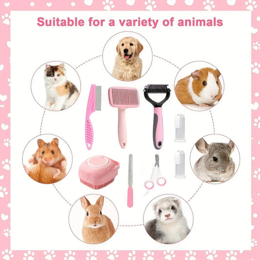8-in-1 Dog Grooming Kit – Complete Self-Cleaning Pet Grooming Set (Blue & Pink)