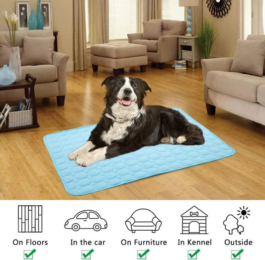 Ice Silk Dog Cooling Pad – Self-Cooling Mat for Dogs & Cats, Washable Summer Mattress for Crates, Floors & Travel