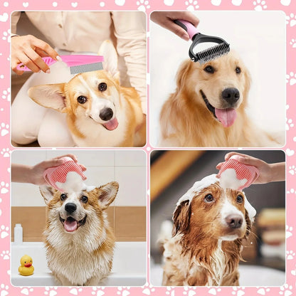 8-in-1 Dog Grooming Kit – Complete Self-Cleaning Pet Grooming Set (Blue & Pink)