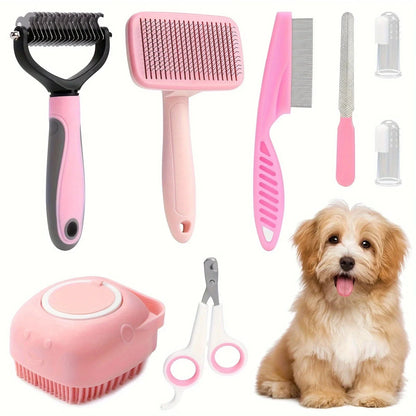 8-in-1 Dog Grooming Kit – Complete Self-Cleaning Pet Grooming Set (Blue & Pink)