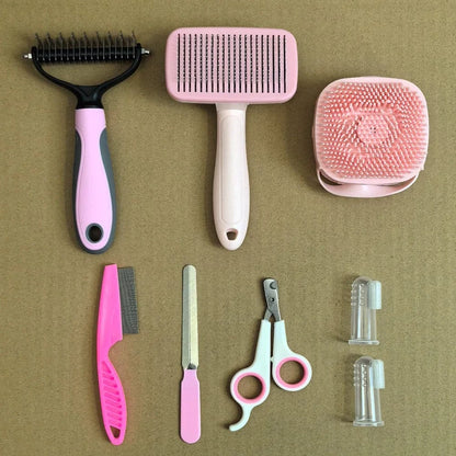 8-in-1 Dog Grooming Kit – Complete Self-Cleaning Pet Grooming Set (Blue & Pink)