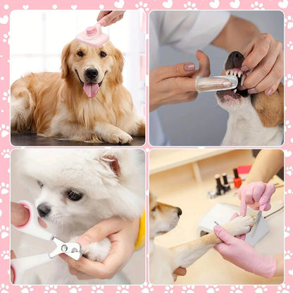8-in-1 Dog Grooming Kit – Complete Self-Cleaning Pet Grooming Set (Blue & Pink)