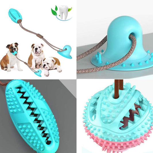 Interactive Suction Cup Dog Toy – Tug-of-War, Chew, Feed & Clean Teeth in One!