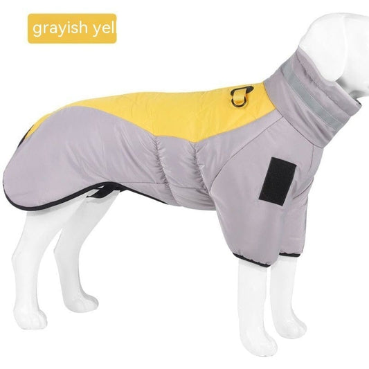 Dog Winter Coat – Waterproof, Windproof, Reflective & Warm Jacket for Medium to Large Dogs with Fleece Lining, High Collar & D-Ring Leash Clip – Grey/Orange