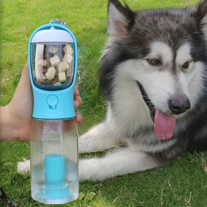 3-in-1 Portable Dog Water Bottle with Food Container, Waste Bag Dispenser & Built-In Filtration – 600ml, BPA-Free, Leak-Proof
