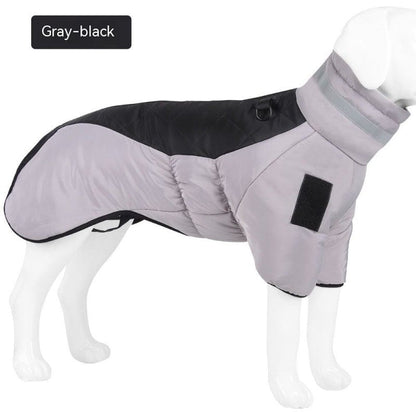Dog Winter Coat – Waterproof, Windproof, Reflective & Warm Jacket for Medium to Large Dogs with Fleece Lining, High Collar & D-Ring Leash Clip – Grey/Orange